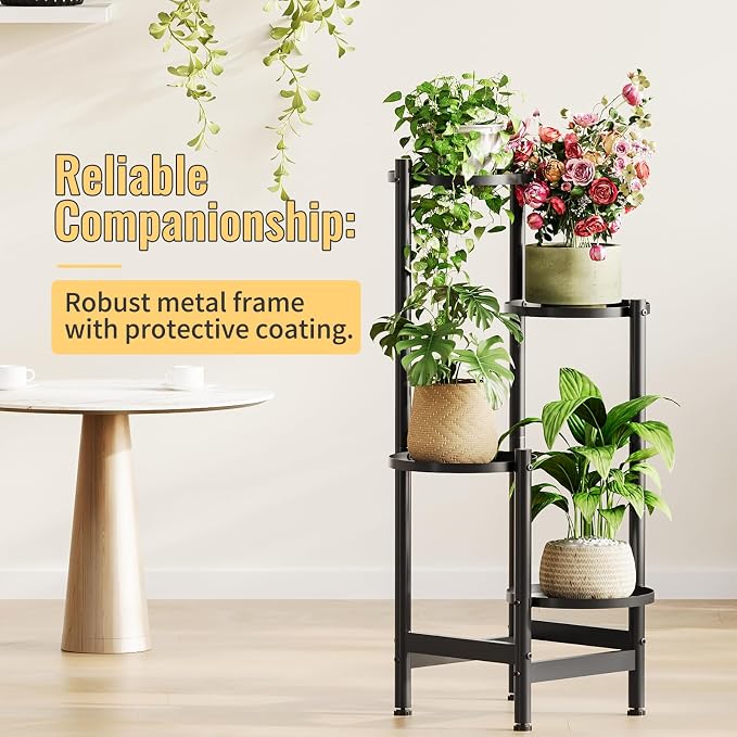 Metal Plant Stand for Indoor Outdoor,Corner Tall Plant Shelf for Multiple Plants,4 Tier Heavy Duty Flower Pot Holder,Display Rack for Patio Garden Balcony Living Room Bedroom
