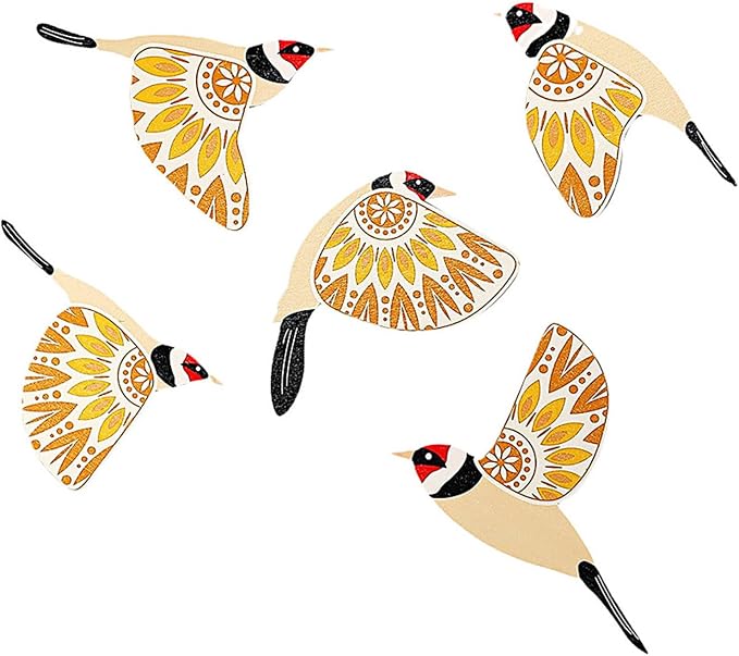 Rulbelok Handcrafted Bird Wall Decors 5Pieces Wooden Hanging Ornaments for Home Decoration Scandinavian Maximalist Styles Gift Wood Nursery Wall Decorations
