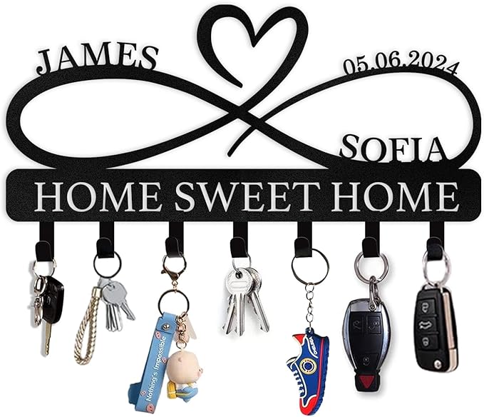 Personalized Metal Couple's Name Key Rack Coat Rack | Wedding Couple Gifts | Custom Wall Mount Key Holder for Kitchen Bedroom Hallway