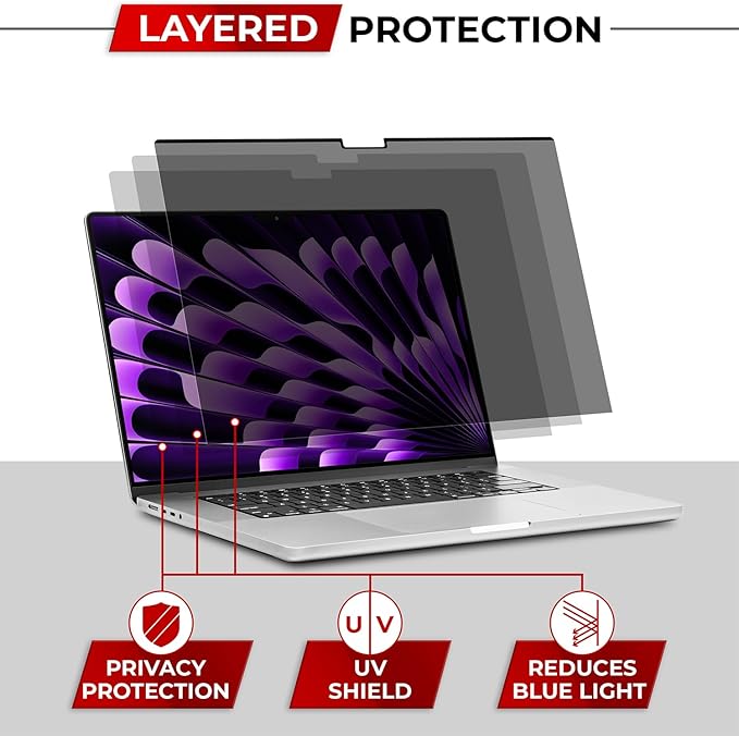 SightPro Magnetic Privacy Screen for MacBook Air 15 Inch (2023-2025, M2, M3, M4) Removable Laptop Privacy Filter Shield and Protector
