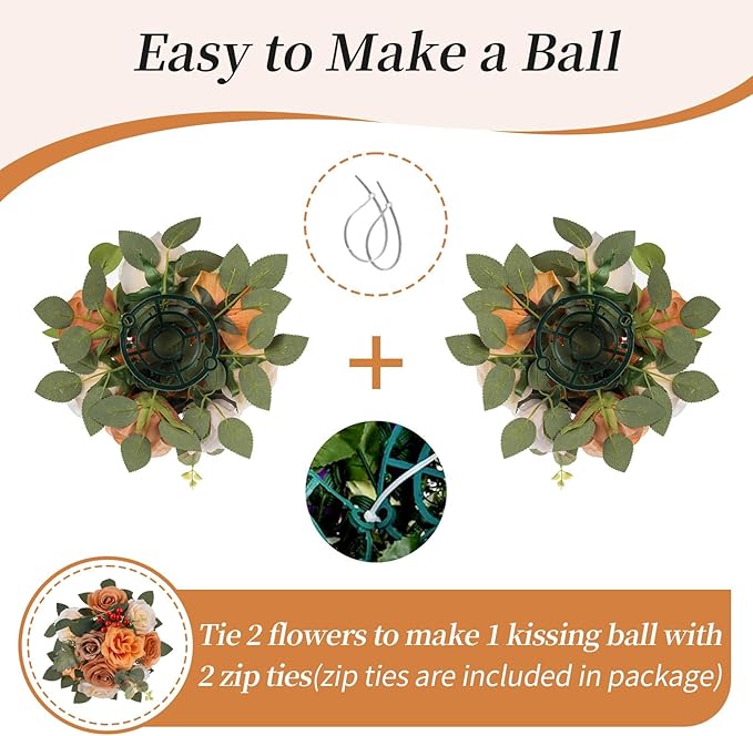 BLOSMON Terracotta Flowers for Wedding Centerpieces: 10 Pcs Artificial Rose Flower Balls Table Decorations - Fall Fake Silk Kissing Floral Arrangements for Home Party Event DIY Decor