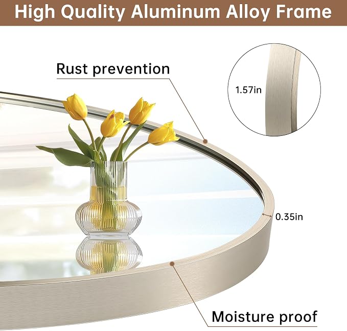 Oval Wall Mirror, 22"x30" Brushed Nickel Vanity Mirror, Bathroom Mirror of Metal Frame, Home Decorative Wall Mounted Mirror for Bathroom, Living Room, Entryway, Vanity