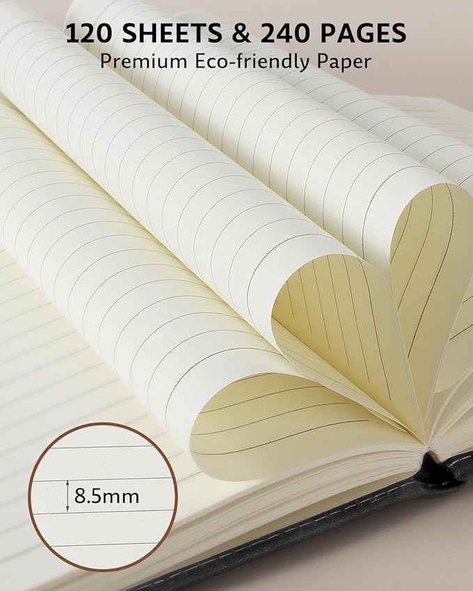 HULIPARK Leather Notebook Journal with Pen, A5 Lined Hardcover Notebook with Magnetic Closure, 240 Pages Daily Journal for Men Women, Ruled Journals Notebooks for Work, Writing, Note Taking - Black