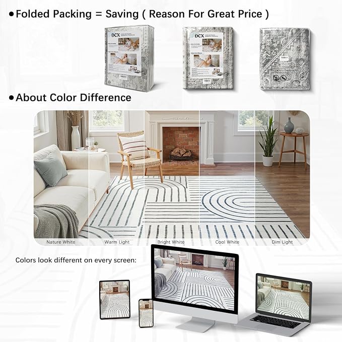 DCX Abstract Machine Washable 5x7 Rug, Gray Modern Accent Rug for Living Room, Soft Low Pile Non Slip Carpet, Kid & Pet Friendly Stain Resistant Rug for Bedroom Dining Room Office