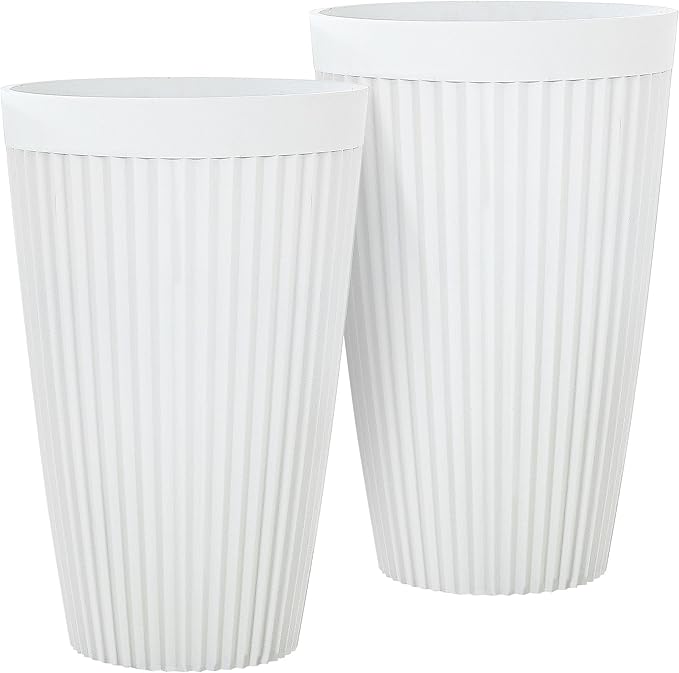 Set of 2 Heavy-Duty Outdoor Planters for Wedding, 20" Tall Planters for Indoor Plants, Large Fluted Flower Pots, Weather-Resistant for Garden, Patio, Porch or Living Room Decor