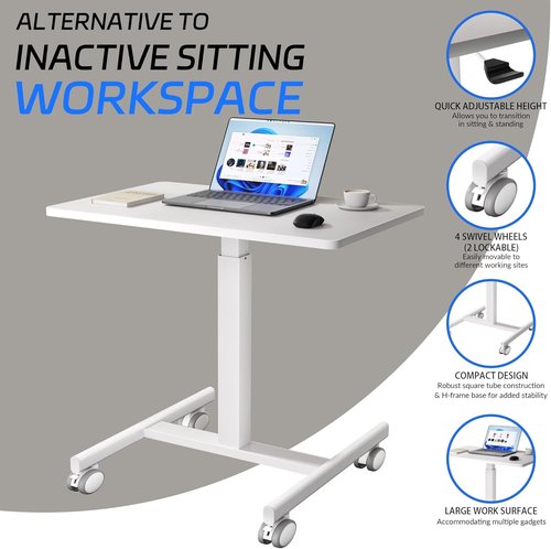GallopFun Mobile Laptop Desk - Adjustable Height Portable Workstation with Wheels | White Finish