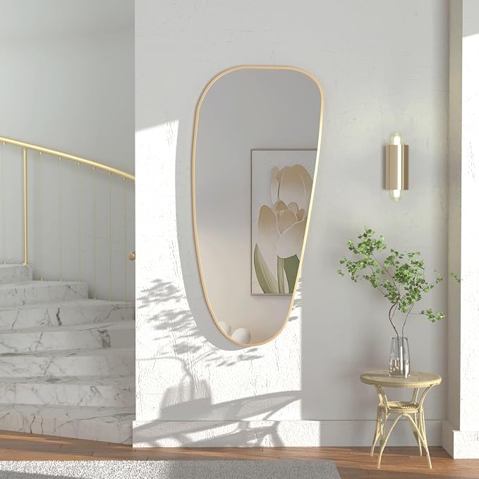 47"x22" Irregular Wall Mirror Gold Asymmetrical Shaped Aluminum Alloy Framed Mirror for Living Room Bathroom Bedroom Entryway Fireplace