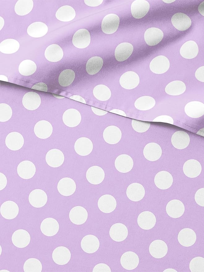 Kids Purple Dots Queen 4 Piece Sheet Set - Boys, Girls, Teens, Toddler - Easy Fit Deep Pockets - Breathable, Hotel Quality Sheets - Machine Washable - Wrinkle Free - Cute, Cozy, Soft - CGK Linens