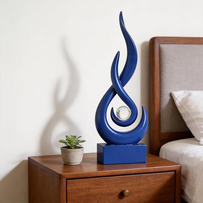 Modern Abstract Art Table Decoration,Resin Flame Statue Modern Centerpiece Ornaments for Living Room Great Gift Idea Home Decor,Collectibles (Pure Blue)