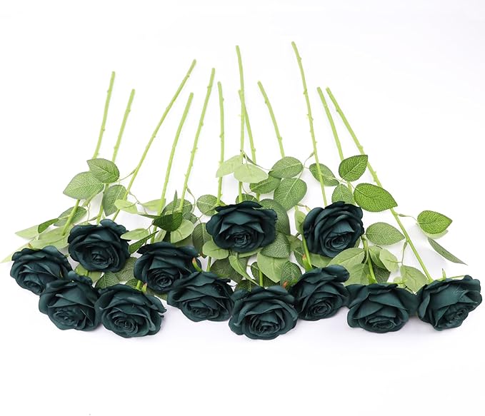 Artificial Rose Flower Artificial Flowers Flower with Long Stem Silk Roses Bouquet for Wedding Bridal Shower Party Home Decoration (Peacock Green, 30 Pcs)