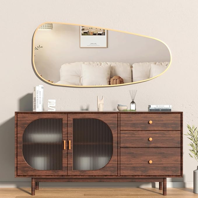 47"x22" Irregular Wall Mirror Gold Asymmetrical Shaped Aluminum Alloy Framed Mirror for Living Room Bathroom Bedroom Entryway Fireplace