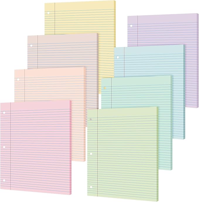PerKoop 400 Sheets Colored Loose Leaf Paper 8.5" x 11" college ruled Lined 3 Hole Punched notebook Filler Paper for 3 Ring Binders Office School Supplies (Aesthetic Color)