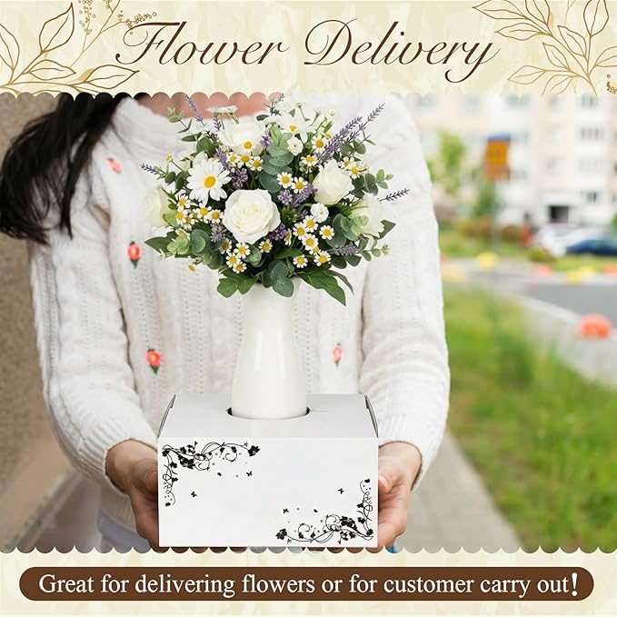 15 Pcs Cardboard Delivery Boxes 8'' x 8'' x 4'' Flower Delivery Box Vase Cases Cardboard for Bouquet Arrangements Florist Package