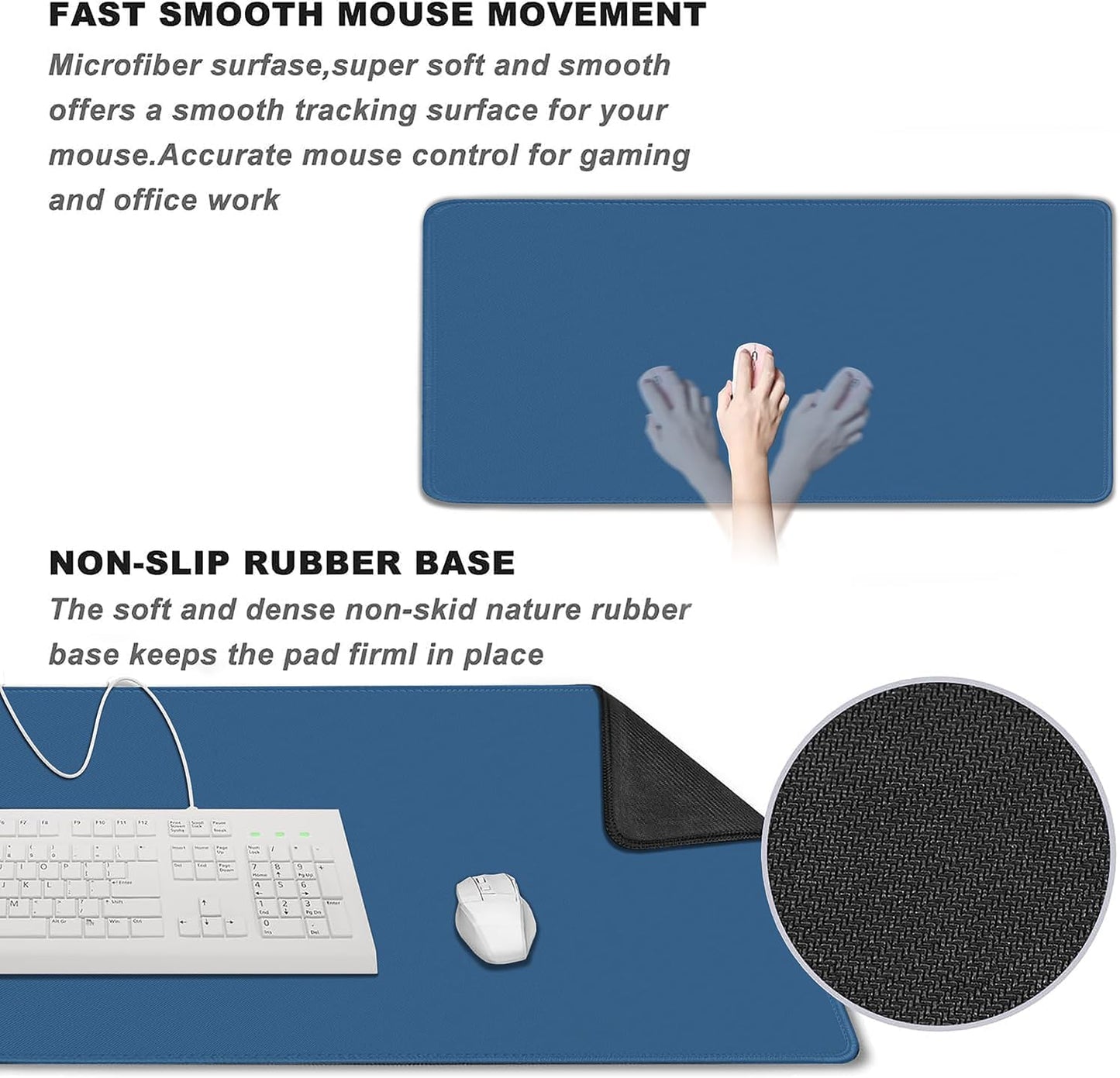 XXL Gaming Mouse Pad by [Brand Name] - Non-Slip Waterproof Rubber Base | 31.5" x 15.7" Blue Mat for Work & Play