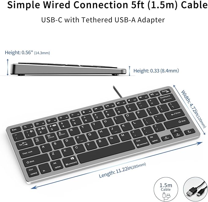 JKSML Wireless Keyboard with 78 Keys, Bluetooth and 2.4 GHz Wireless, Low Profile, Fluid Quiet Typing, 12 Programmable Keys, USB C Rechargeable, for Phone, Tablet, PC, Laptop, Smart TV - Black