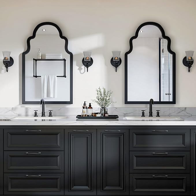 24"x40" Black Arched Mirror for Bathroom Vanity, Matte Black Wood Frame Wall Mirror for Fireplace Mantel, Modern Farmhouse Industrial Decor for Entryway, Large Arch