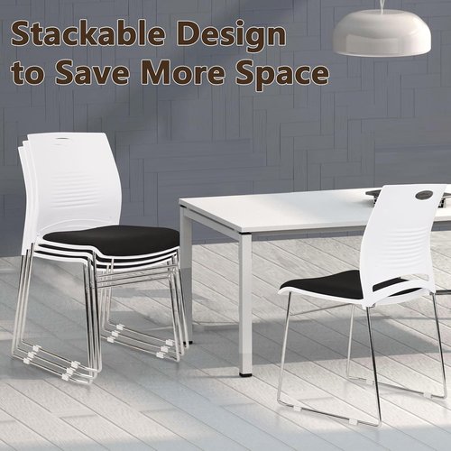 CLATINA Stacking Reception Guest Chair - Stackable Metal Base Chairs for Office & Events | White, 4 Pack