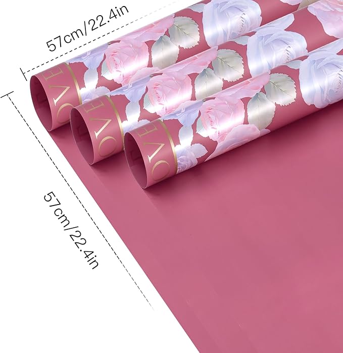 WRAPAHOLIC 20 Sheets Red Flower Wrapping Paper - 22.4 x 22.4 inch Rose Design Water-Resistant Floral Bouquet Wrapping Paper, Florist Supplies Packaging for Wedding Birthday Gift DIY
