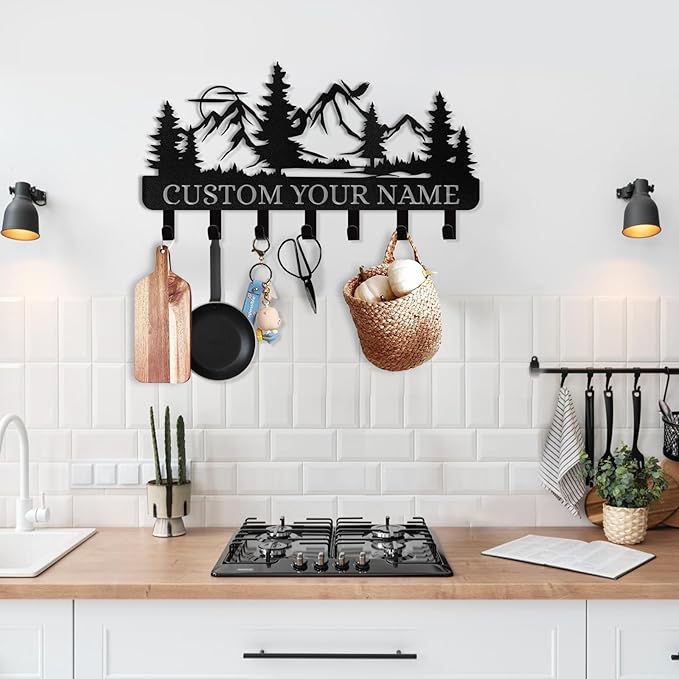 Personalized Metal Key Holder Hooks Organizer | Wall Mount Key Hanger for Kitchen, Bedroom, Hallway, Office