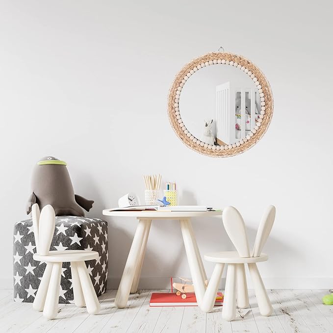 15 Inch Boho Round Hanging Wall Mirror Decorative Rattan Circle Mirrors for Farmhouse, Living Room, Bedroom
