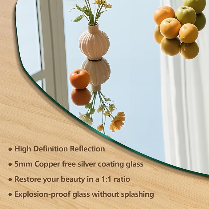Irregular Full Length Mirror, 61"x24" Frameless Full Body Mirror, Asymmetrical Wall Mirrors for Bedroom, Living Room, Cloakroom, Explosion-Proof, Waterproof, Horizontal/Vertical