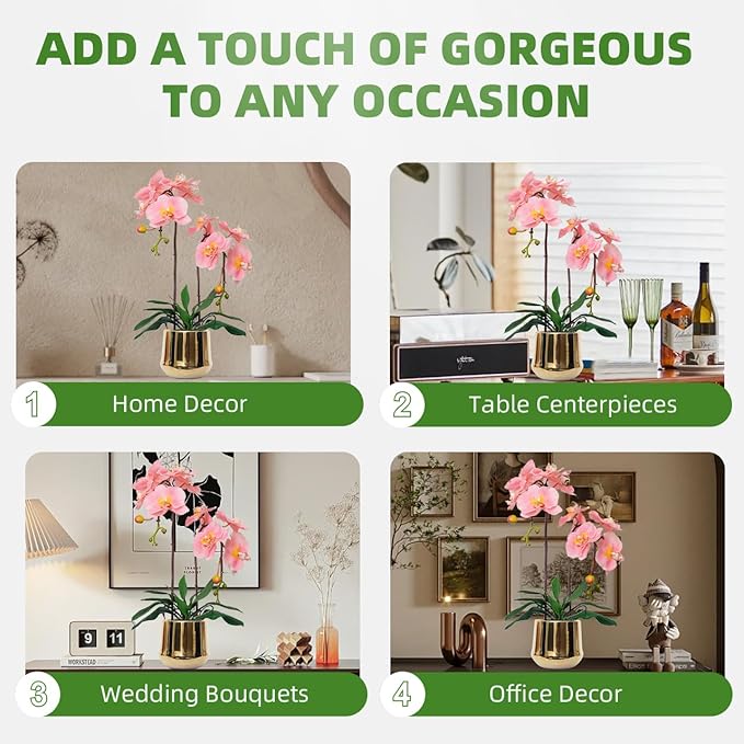 CXGS Orchids Artificial Flowers Realistic Fake Flowers in Ceramic Pot 20" Pink Lifelike Faux Floral Arrangement Soft PU Phalaenopsis for Home Hotel Indoor Decor, Centerpiece Display