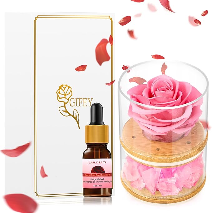 Women Gifts for Christmas Flower Gifts for Mom,Xmas Gift for Her,Preserved Pink Roses with Light,Forever Flowers Birthday Gifts for Women,Wife,Girlfriend Gifts Ideas on Birthday,Anniversary,Valentines