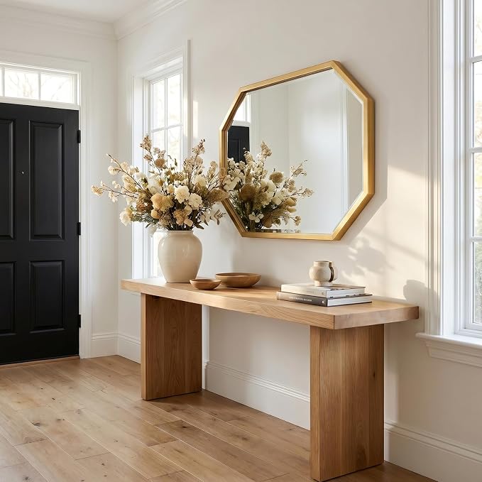 24 x 36 Inch Gold Octagon Wall Mirror, Modern Metal Framed Octagonal Bathroom Mirror, Decorative Wall Mounted Mirror for Vanity, Living Room, Bedroom & Entryway