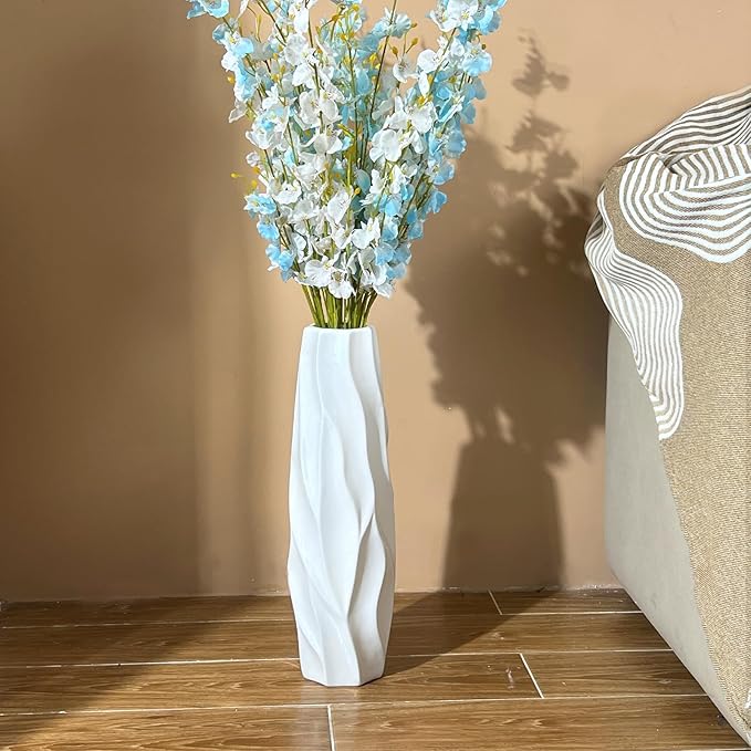 Floor Vase, GDSZJLJ 17.7 Inches Tall Ceramic White Large Decorative Vases for Modern Home Decor, Living Room, Minimalist Style Flower Vase for Pampas Grass, Flowers, Twigs, Office, Bedroom Décor