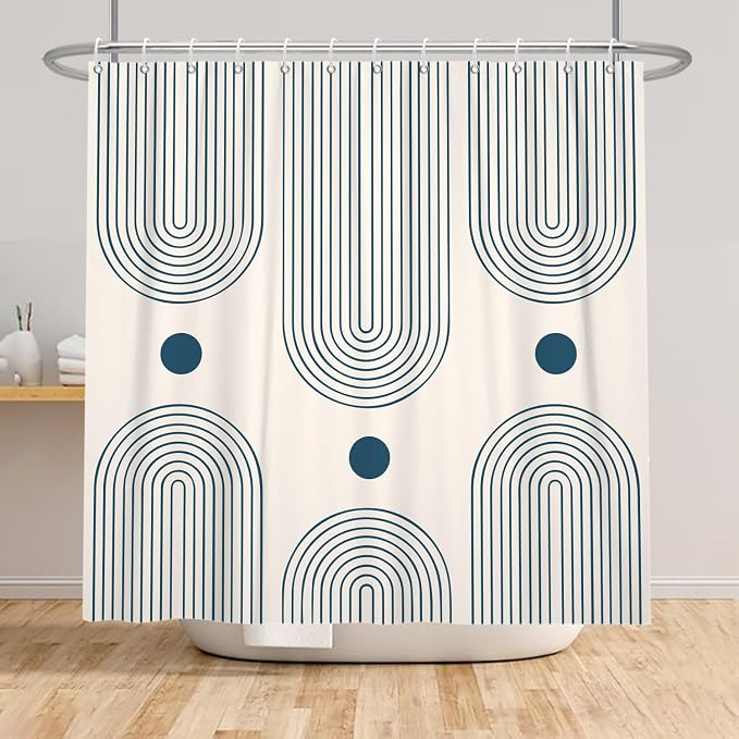 Mid Century Modern Shower Curtain Abstract Minimalist Arch Sun Lines Geometric Aesthetic Bath Curtain Boho Bathtub Decorations Waterproof Fabric Bathroom Curtain with Hooks 48x72 inch