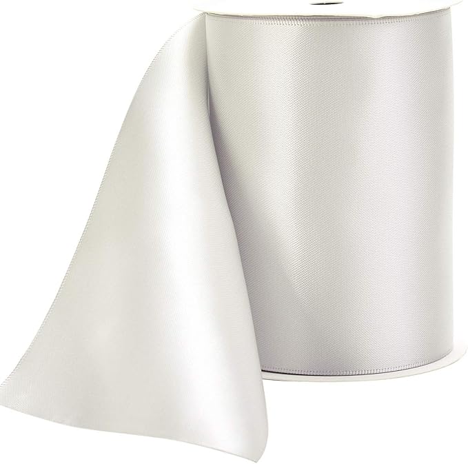YAMA Double Face Satin Ribbon Roll - 4 inch Wide Solid Color Craft Ribbon, Great for Chair Sash,Making Bow, Sewing and Wedding Bouquet- 5 Yard/Spool, Silver