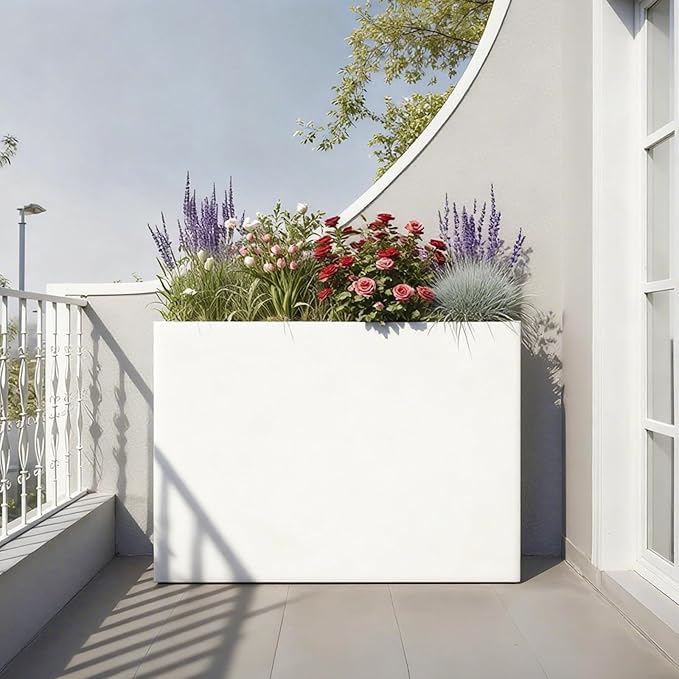 Metal Rectangular Outdoor Planter Box 36" x 15" x 24" White Steel Long Planter Spliced Flower Box with Partitions for Outside,Indoor,Garden (White, 36 * 15 * 24)