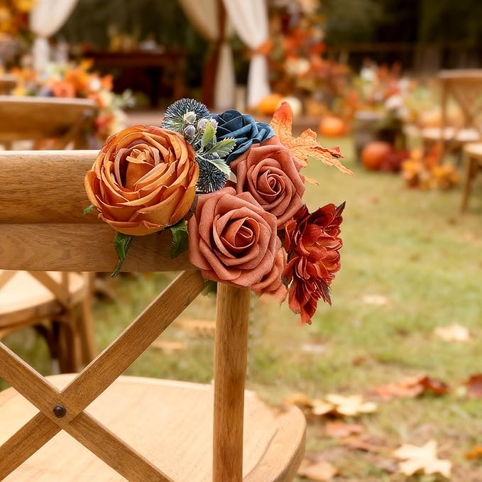 SwanMoon Artificial Flowers Combo Box Set, Halloween 26pcs Orange Silk Roses & Daisy with Stems for DIY Wedding Bouquets, Autumn Party Centerpieces & Home Decor