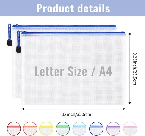 EOOUT 24pcs A4 Size Mesh Zipper Pouch Bags - Waterproof Storage for Classroom & Office Supplies