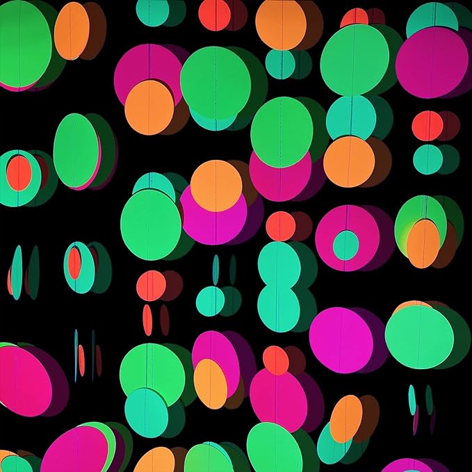 110feet UV Round Dot Paper Neon Garland Streamers Black Light Neon Decorations for Dark Glow Party UV Reactive Glow in The Dark Party Supplies Wedding Birthday Banner Decoration