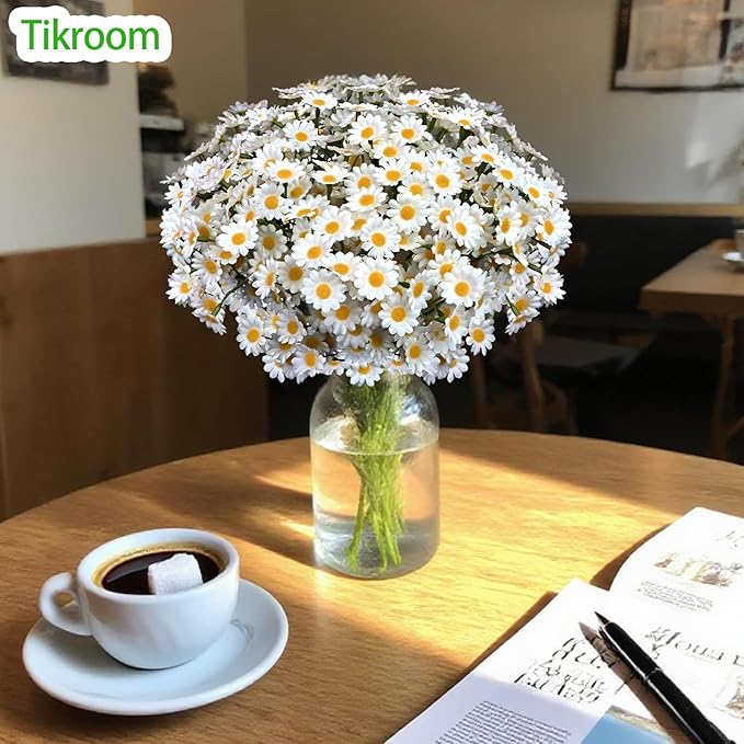 Artificial Daisy Flowers 48Pcs Small White Fake Daisies Flowers 8 Bundles 10 Inch Realistic Faux Silk Tiny Daisy Flowers for Home Garden Vase Wedding DIY Home Party Decor