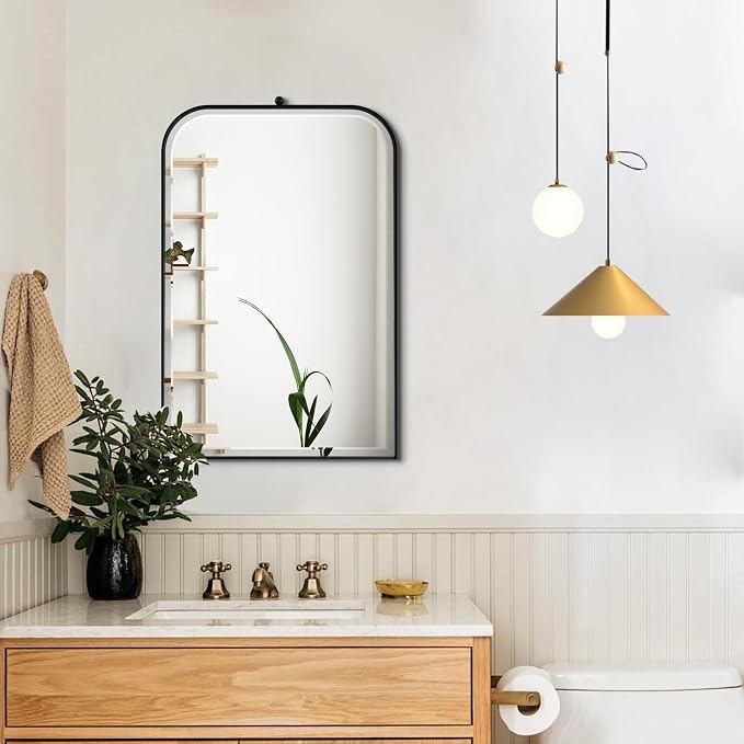 POZINO Bathroom Beveled Mirror, 30"x20" Modern Vanity Wall Mirror for Over Sink, Rounded Corner Rectangle Aesthetic Mirrors for Entryway Hallway Bedroom Living Room Fireplace