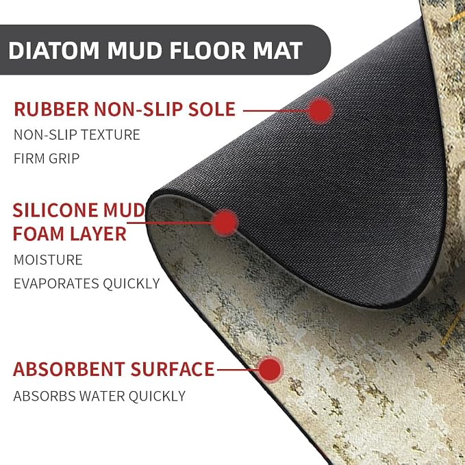 Diatomaceous Earth Bath Mat,Abstract Art Golden Sun Non-Slip Volume Super Absorbent Fast Drying for Bathroom Kitchen Door mat,Eco-Friendly Easy to Clean 17×27.5Inch (43 * 70cm)
