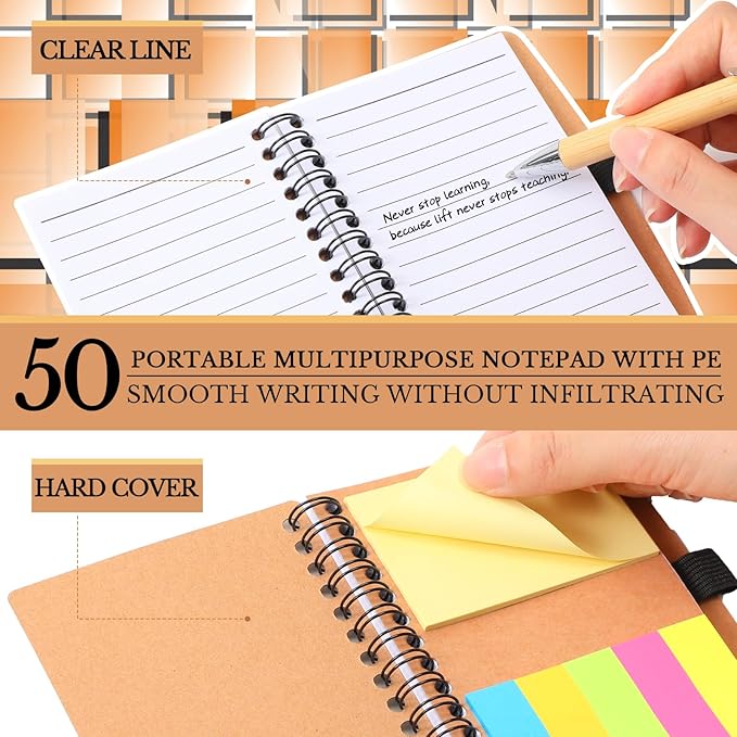 Jetec Inspirational Notebooks Bulk Spiral Notebook with Sticky Notepad Motivational Pens Valentines Day Gifts for for Employee Coworker Nurse Staff Teacher Nurse Volunteer(50 Sets,Team)