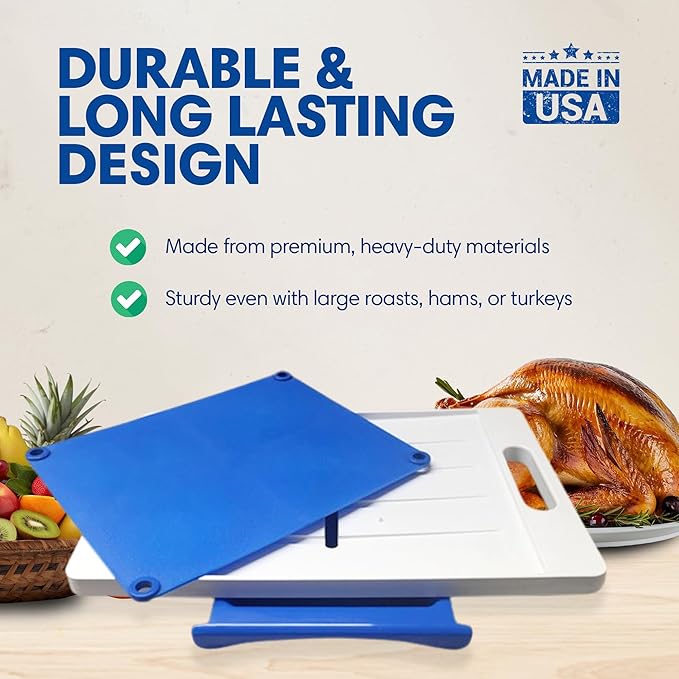 XL Meal Prep System Cutting Board - Large Cutting Board with Juice Groove, Spikes, Drip Tray & Removable Surface - Carving Board - BBQ Essential & Kitchen Gifts - BPA Free Cutting Board - Blue