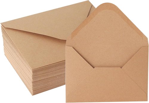 Kraft Envelopes - V-Flap 4 x 6 Inch | 50 Pack Brown Card Envelopes with Water Base Adhesive