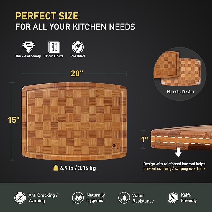 Extra Large Bamboo Cutting Board Non Slip Over Sink Kitchen Wooden Cutting Board 2025 First Apartment Essentials New Home Must Haves Accessories House Warming Decor Housewarming Hostess Host Gifts