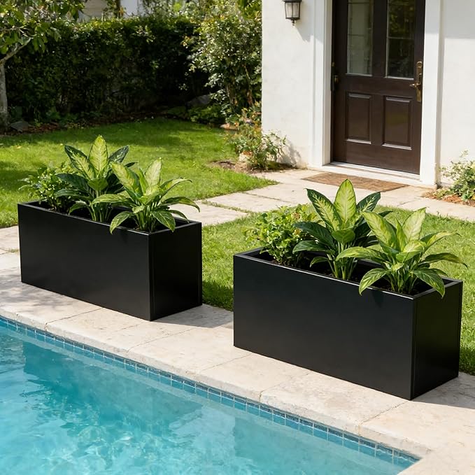 Metal Rectangular Planter Black Galvanized Steel Rectangle Planter Box 36" L x 15" W x 15" H Large Planter for Outdoor Indoor Plants Porch Patio Backyard