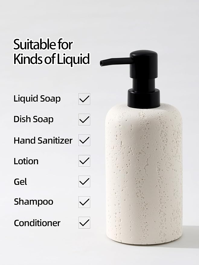 Soap Dispensers 400mL 13.5 OZ, 2 PCS Luxurious Hand Dish Lotion Shampoo Soap Dispenser Jar, Travertine Soap Bottles Rustproof Pump for Kitchen Bathroom Countertop
