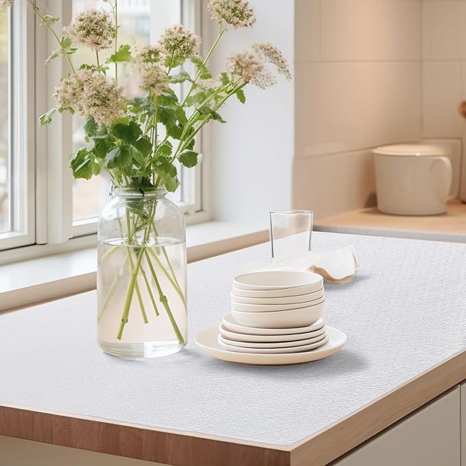 Drawer Shelf Liner for Kitchen Cabinets, Non Adhesive Slip Resistant Shelf Paper Easy to Clean, Strong Grip Thickened Waterproof Washable Mats for Pantry Shelves Cupboard Dresser(White, 12 in x 40 FT)