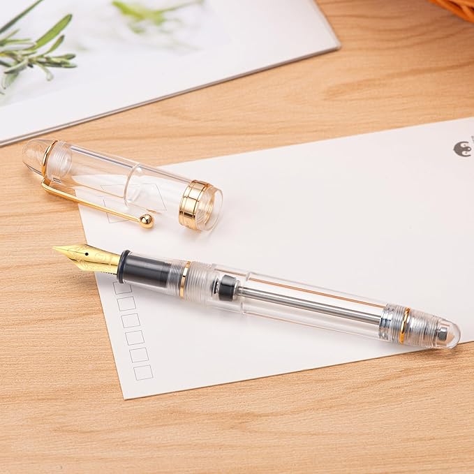 Asvine V126 Vacuum Filling Fountain Pen, Clear Demonstrator Acrylic Stub Nib 1.1mm Calligraphy Art Drawing with Case Set
