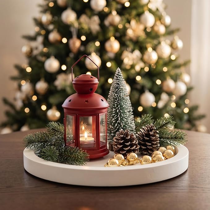Candle Plate Holder Round Wooden Decorative Tray for Coffee Dinner Table Centerpiece Rustic Farmhouse Wood Trays Kitchen Counter White Living Room Home Decor for Bathroom Vanity Accessories Tray