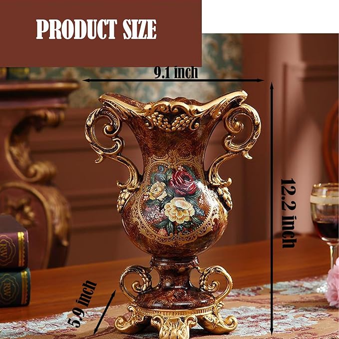 Artificial Vintage Decor Vase -European Golden Resin Vase Vintage Vases for Artificial Flowers Dining Room Table Decor Wedding Party