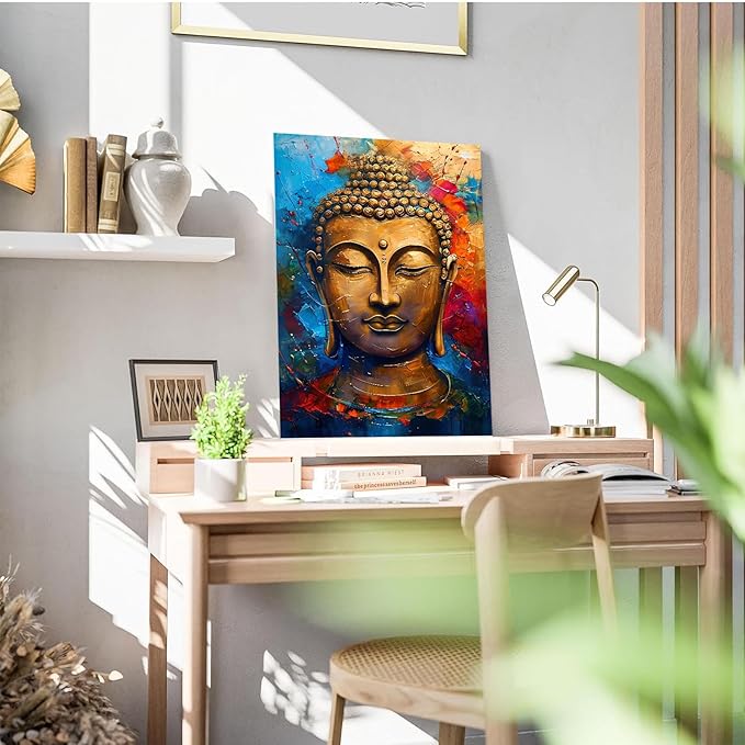 Golden Serenity Buddha Vintage Painting Wall Art Spirituality and Modern Art Wall Decor Adds Brilliance to Vibrant Home Decor 16x24in Frameless
