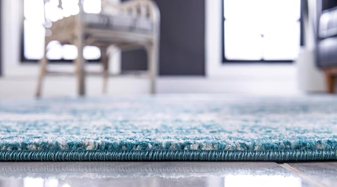Unique Loom Bromley Collection Area Rug - Wells (2' x 3' 1" Rectangle, Turquoise/ Ivory)